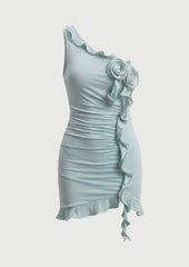 One Shoulder Ruffle Hem Mini Dress