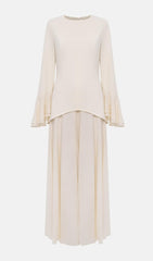 Asymmetrical Draped Bodice Ruffle Maxi Dress