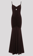 Slinky And Mesh Maxi Dress In Chocolate