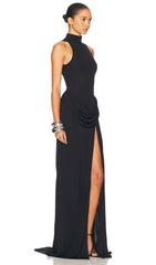 Solid Jersey Slit Maxi Dress In Black