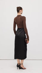 Asymmetrical Pleat Maxi Dress Brown
