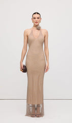 Solid Embellished Halterneck Maxi Dress