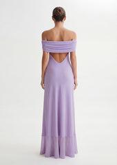 Off Shoulder Mesh Maxi Dress In Purple