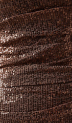 Off Shoulder Stretch Sequin Maxi Dress In Brown