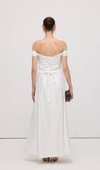 Off Shoulder Satin Maxi Dress