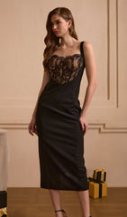 Lace-Trimmed Open Back Midi Dress