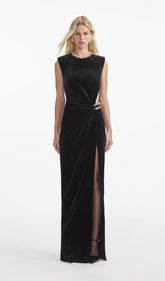 Embellished Velvet Split Maxi Dress