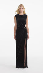 Embellished Velvet Split Maxi Dress