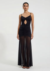 Slinky And Mesh Maxi Dress In Black