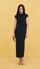 Knit Deep Cowl Back Midi Dress In Black