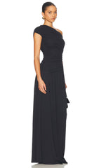 Off Shoulder Pleated Maxi Dress In Black