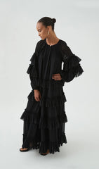 Ruffle Tiered Puff Sleeve Maxi Dress