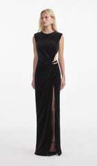 Embellished Velvet Split Maxi Dress