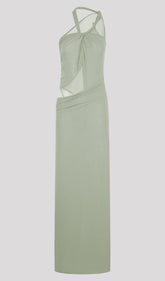 Knotted Mesh Maxi Dress In Sage