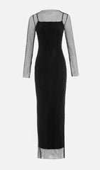 Mesh With Monochrome Lining Maxi Dress In Black
