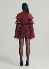 Pleated Silk-Chiffon Slit Mini Dress