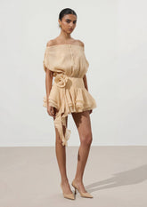 Floral-Appliqué Flounced Mini Dress