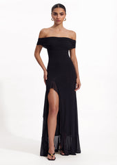 Off Shoulder Mesh Maxi Dress In Black