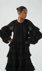 Ruffle Tiered Puff Sleeve Maxi Dress