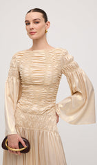 Metallic Elasticated Gathers Maxi Dress In Solid