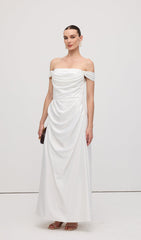 Off Shoulder Satin Maxi Dress