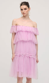 A Line Off Shoulder Layered Midi Dress