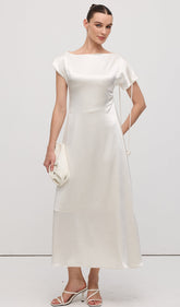 Asymmetric Short sleeve Satin Midi Dress