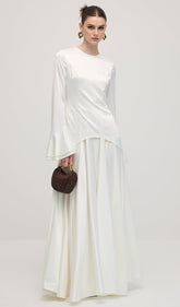 Asymmetrical Draped Bodice Ruffle Maxi Dress