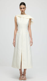 Asymmetrical Neckline Slit Midi Dress