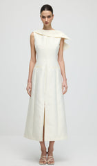 Asymmetrical Neckline Slit Midi Dress