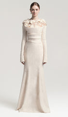 Draped Crystal Midi Dress In Cream