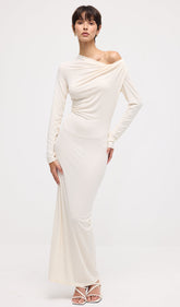 Draped Twist Knit Maxi Dress