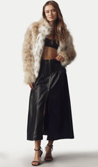 Faux Leather Zip-Front Midi Skirt