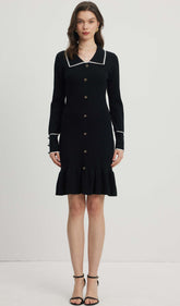 Fitted Textured Jersey Mini Dress-Black