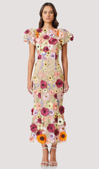 Floral 3D Lace Midi Dress In Apricot