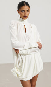 Flower Cut Out Mesh Ruched Mini Dress