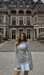 Shirt With Imitation Lace Decor Mini Dress In Grey