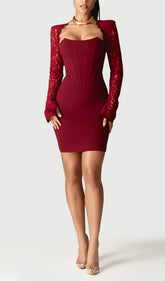 Guipure Lace Corset Mini Dress In Red
