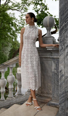 Guipure Midi Dress With High Collar