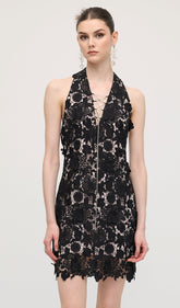 Halter Lace Mini Dress In Black