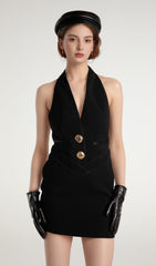 Halter Suit Mini Dress In Black