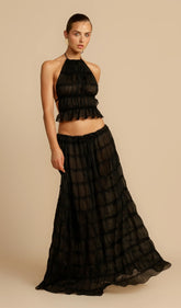 Halter Top & Ruched Detail Maxi Skirt Sets