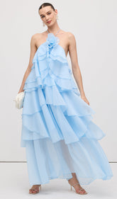Halter Layered Maxi Dress Blue