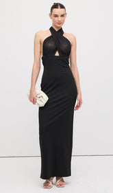 Halter Mesh Maxi Dress In Black