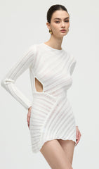 Hollow Out Mini Dress In White