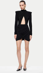 Jersey Cutout Draped Mini Dress In Black