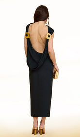 Knit Deep Cowl Back Midi Dress In Black