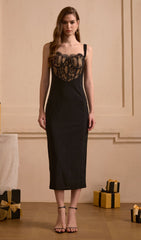 Lace-Trimmed Open Back Midi Dress