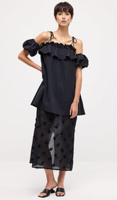 Lace Up Off Shoulder Paneled Midi Dress