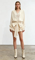 Lace Waist Panel Shirt Mini Dress In White
